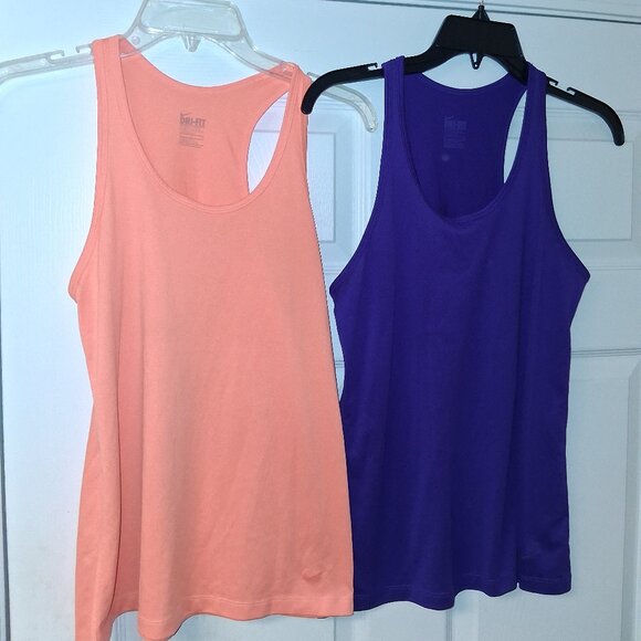 Nike RACERBACK Lot of 2 MEDIUM Peach Purple Drifit Sleeveless Tank Top Gym - Picture 1 of 4
